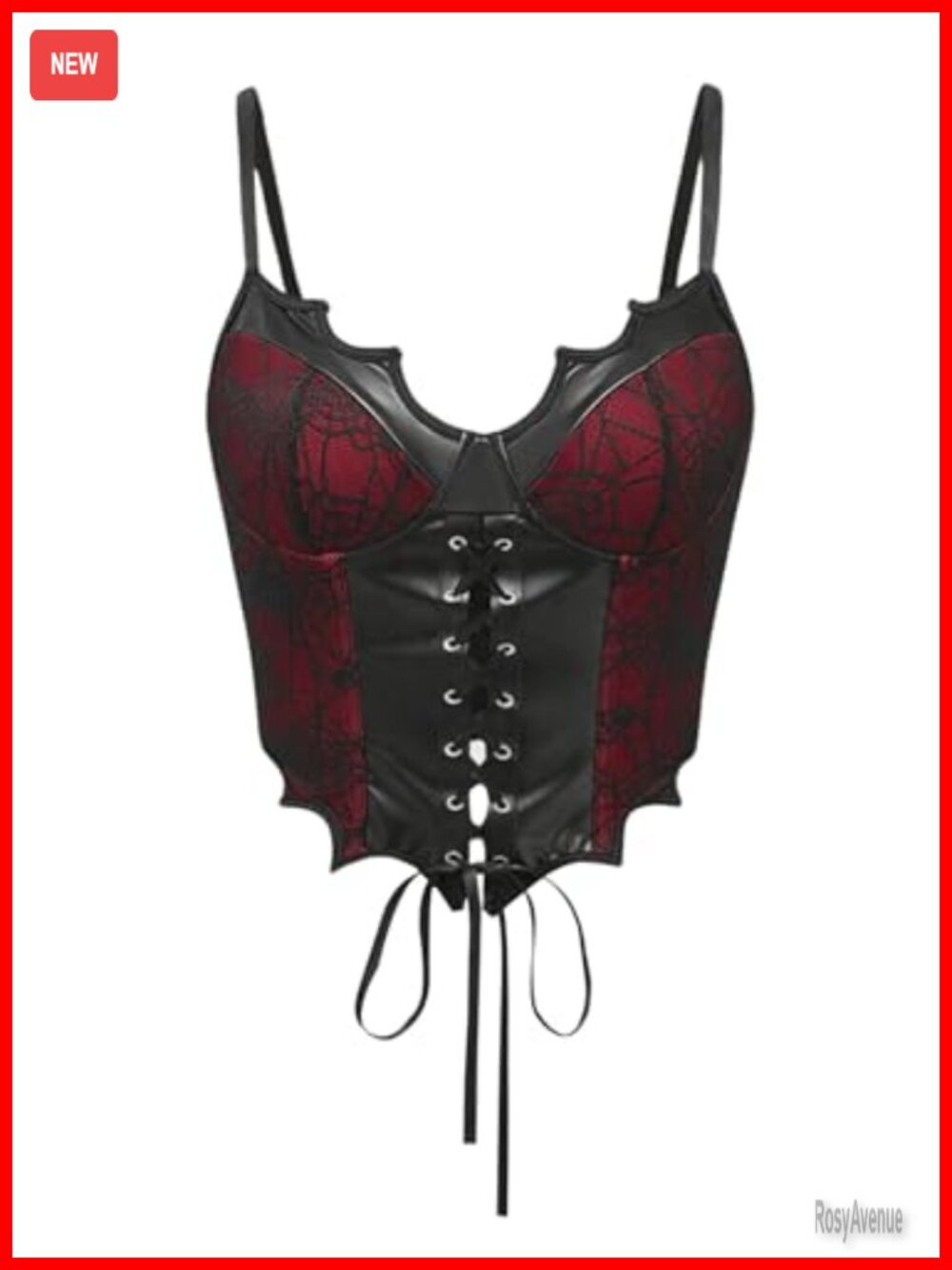 PU Leather Lace Up Corset Bustier Cami Top Gothic Y2K Spaghetti Strap Crop Top